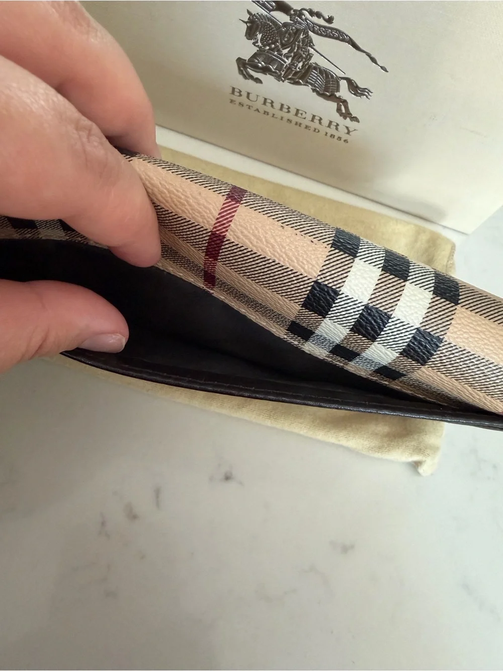 Burberry Haymarket Plaid Fold Wallet with Black Trim